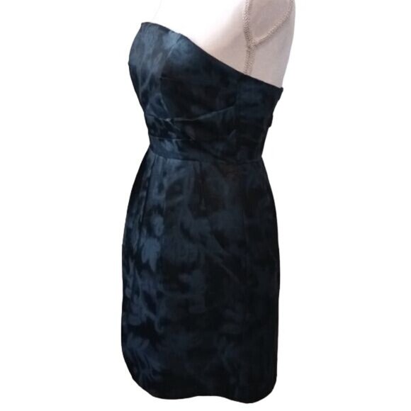 Strapless Pleated Mini Dress‎ Teal & Black Pockets Size 4 - Picture 2 of 13